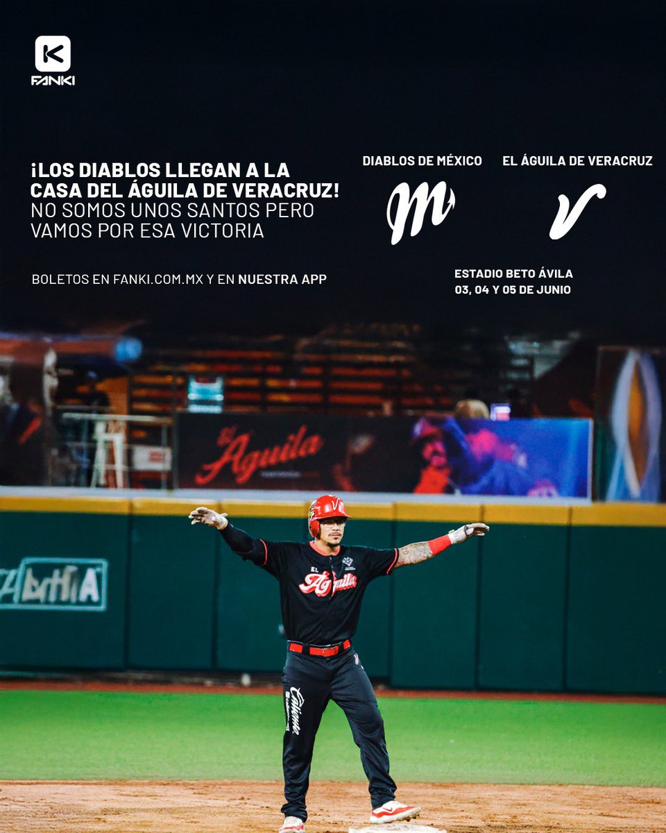 ¡𝐓𝐮𝐫𝐧𝐨 𝐝𝐞 𝐞𝐧𝐟𝐫𝐞𝐧𝐭𝐚𝐫 𝐚 𝐥𝐨𝐬 𝐃𝐢𝐚𝐛𝐥𝐨𝐬 𝐑𝐨𝐣𝐨𝐬! 🔥⚾

El Águila de Veracruz va por las victorias en unos nuevos 3 juegos 💯

Acompañanos y compra tus boletos en nuestra app Fanki o en Fanki.com.mx 🎟️

#FankiMiLlave🔑