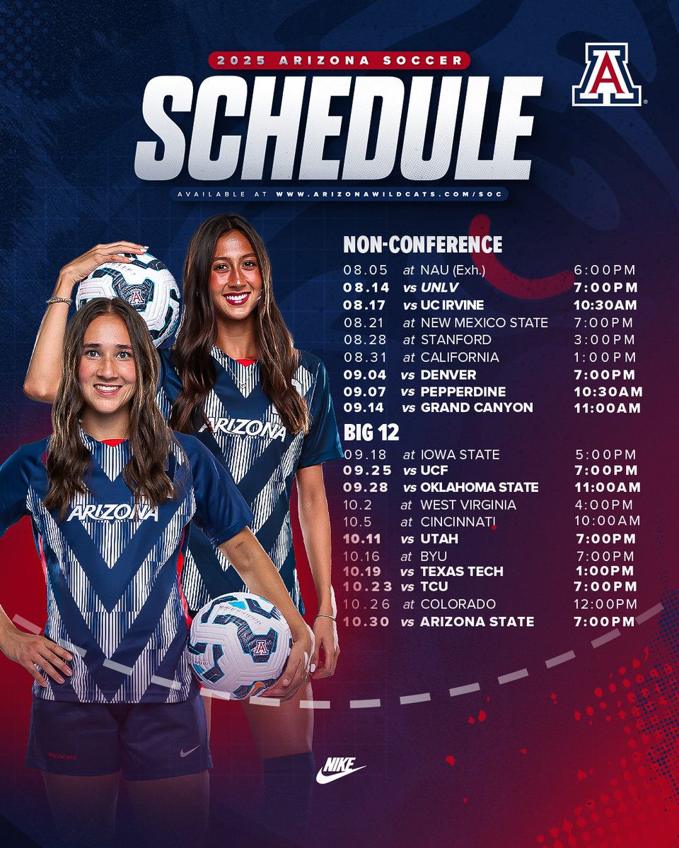ArizonaSoccer's tweet image. 📅 𝐓𝐡𝐞 𝟐𝟎𝟐𝟓 𝐧𝐨𝐧𝐜𝐨𝐧𝐟𝐞𝐫𝐞𝐧𝐜𝐞 𝐬𝐥𝐚𝐭𝐞 𝐢𝐬 𝐬𝐞𝐭.
get your season tickets now!
arizonawildcats.com/news/2025/6/3/…