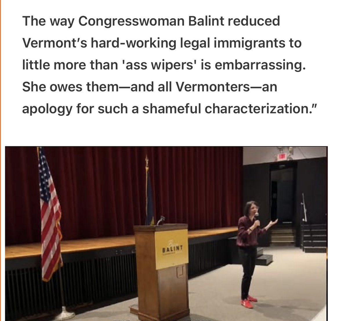 I was asked to comment on recent statement from Congresswomen Becca #Balint.
--
#Vermont can do so much better.

We’ll have the opportunity next year to finally have Republican representation in Washington, DC  - that will focus and deliver on relevant issues for Vermonters, like