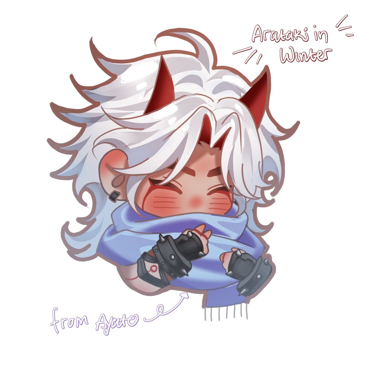 Itto in winter! Wearing one of Ayato gift from summer ❄️ Happy #ayaitto happy me. 

And it is the last day for #AyaIttoWeek2025 ! 😢 I hope you guys enjoy the ride like i do! I'll catch up and finish all my wips for ayaitto week 🍭