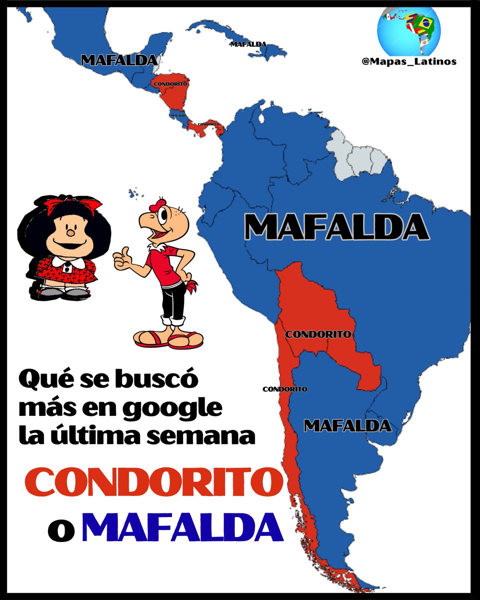 Mapas_Latinos's tweet image. Qué se buscó más CONDORITO o MAFALDA