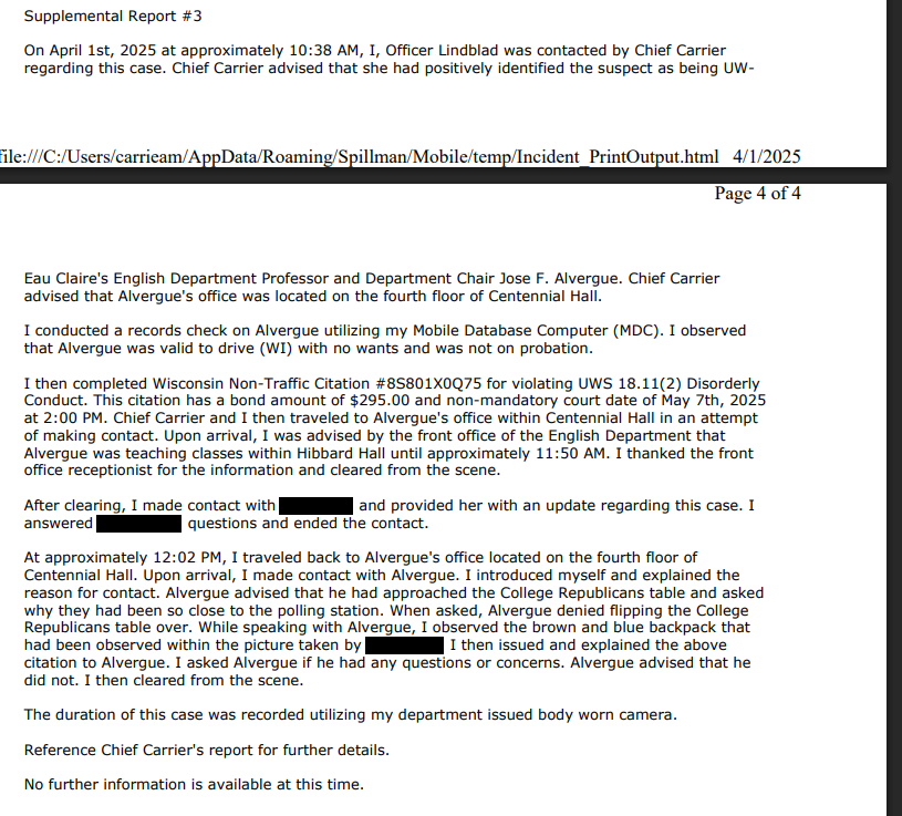 andyparrish's tweet photo. I asked @UWEauClaire for video of Prof. Alvergue attacking a young woman on campus. They sent nothing. 

The police report says there are two videos from the building that capture the attack. 

They lied and withheld both. https://t.co/YEnxvICQ12