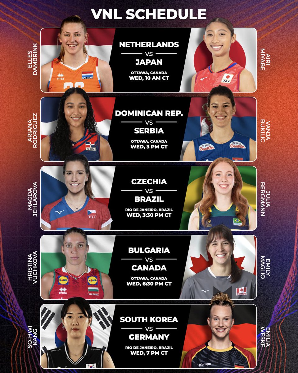𝐀 𝐟𝐮𝐥𝐥 𝐝𝐚𝐲 𝐨𝐟 𝐕𝐨𝐥𝐥𝐞𝐲𝐛𝐚𝐥𝐥 𝐍𝐚𝐭𝐢𝐨𝐧𝐬 𝐋𝐞𝐚𝐠𝐮𝐞 🏐

All matches will be streamed on VBTV. 

📺 tv.volleyballworld.com
📊 vnlw.volleystation.com