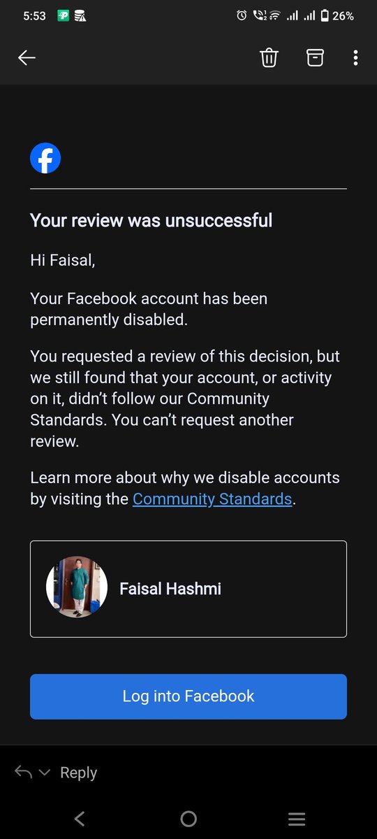 faisalhashmi90's tweet photo. My 15+ years old @Meta @Facebook profile disabled without any reason 
All my work related pages are gone
Left with nothing..
Can anyone help please? How to restore this 😭
#facebook https://t.co/qJWpU4yYkC