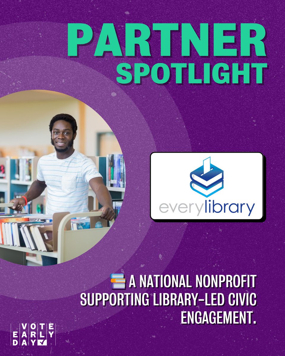 voteearlyday's tweet image. 📚 Shoutout to @EveryLibrary — helping libraries lead on civic engagement through their #VoteLibraries initiative!

This #VoteEarlyDay, they’re activating 50+ libraries nationwide. 🗳️💪

🔗 Learn more: everylibraryinstitute.org

#EarlyVoting #CivicEngagement #Libraries