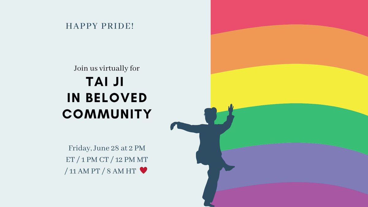As we honor #PRIDE, we root in safety, movement, and wholeness. 
Join us for 30 mins of #TaiJi in #belovedcommunity—breathe, move, and be together.

Friday, June 6
8 AM HT / 11 AM PT / 2 PM ET / 9 PM Cairo + Nairobi

All bodies + abilities welcome. resonance-network.org/taiji/