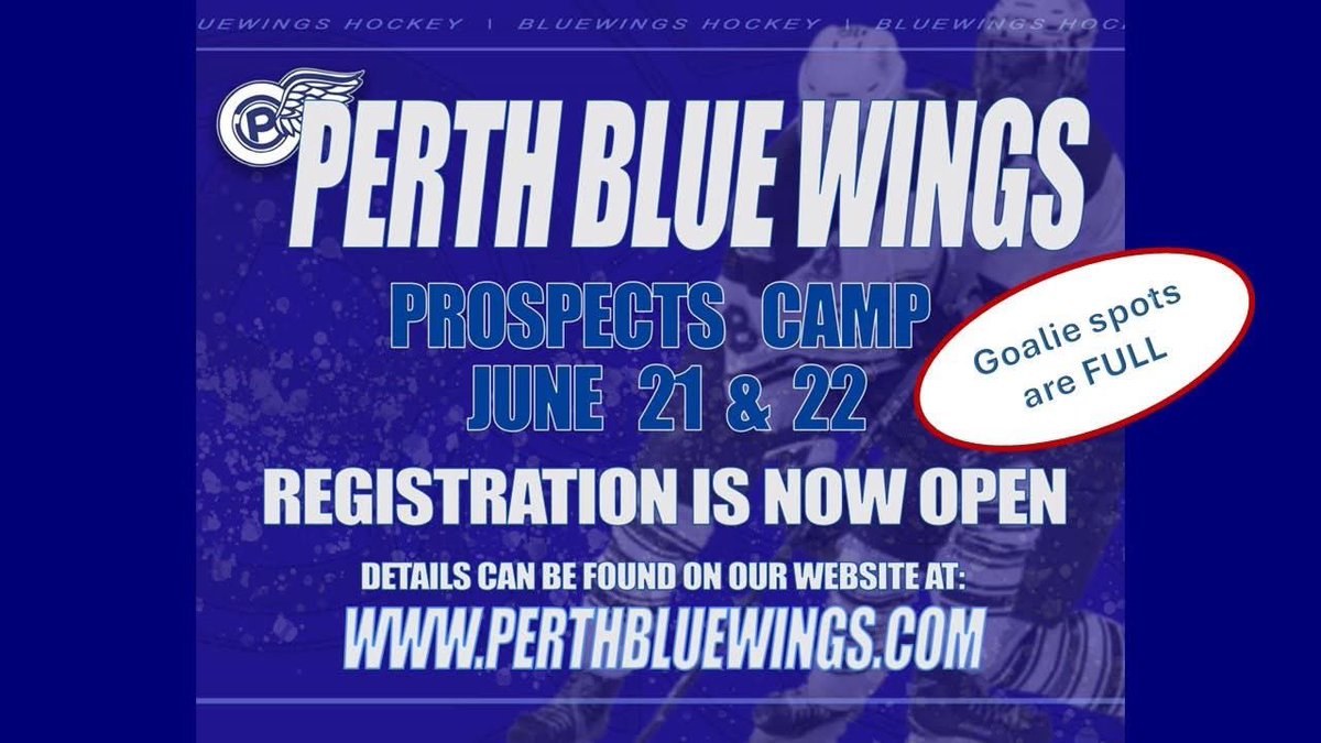 Less than three weeks until the PBW Prospects Camp on June 21 &amp; 22 at the Beckwith Arena.  There are limited spots remaining so dont delay in registering and having the opportunity to show us what you have!  Go to perthbluewings.com for details and the link for registration.