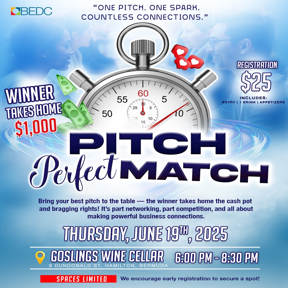 Pitch your business or just network at Pitch Perfect Match on June 19th, 6–8:30 PM at Goslings Wine Cellar. Get expert feedback, make connections, and compete for a cash prize. Limited spots—register here: l8r.it/6jj4.