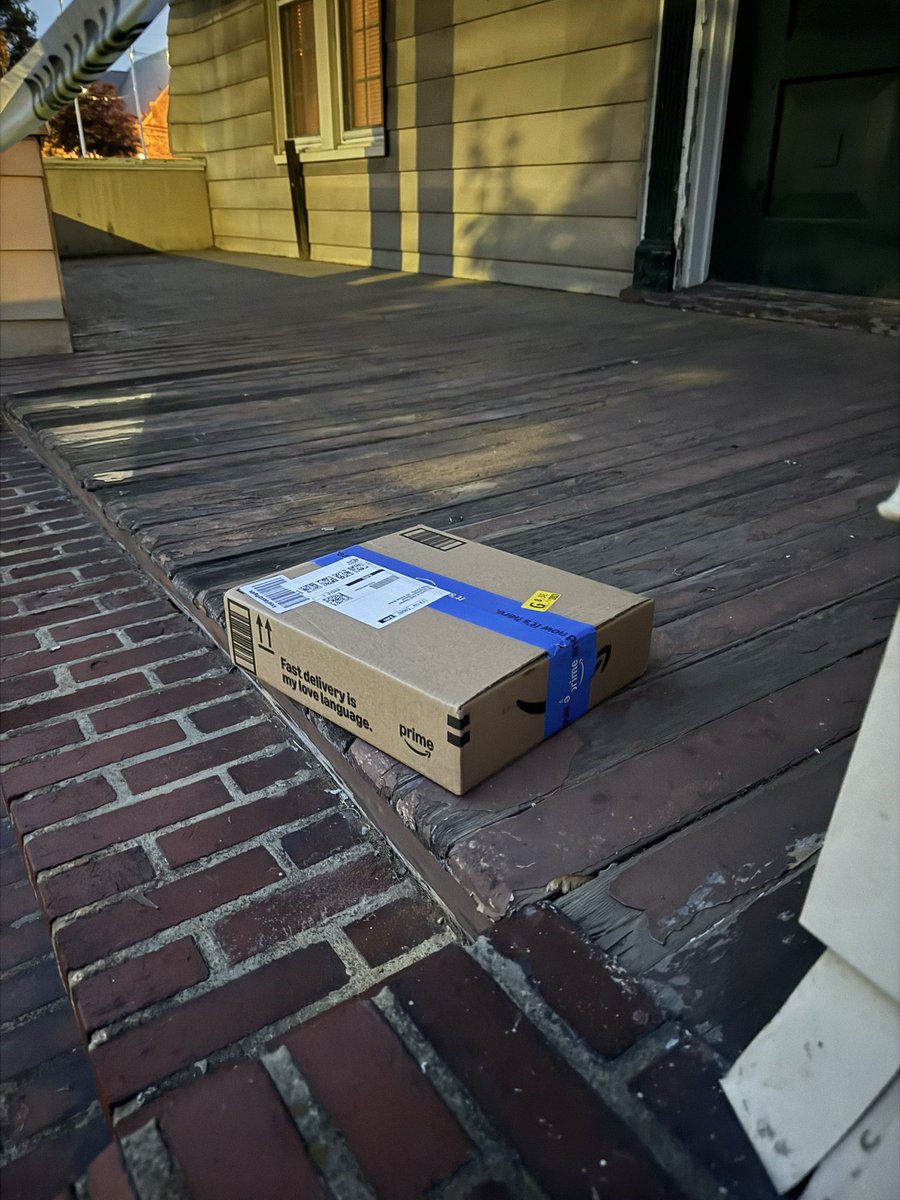 FrJoeMan's tweet photo. Dear @amazon, please provide your definition of “handed to a resident” because I don’t think throwing the package on the porch meets that definition. And “Saint Stephen” is in heaven and can’t sign.  Thanks in advance! https://t.co/BBtRBXBRUu