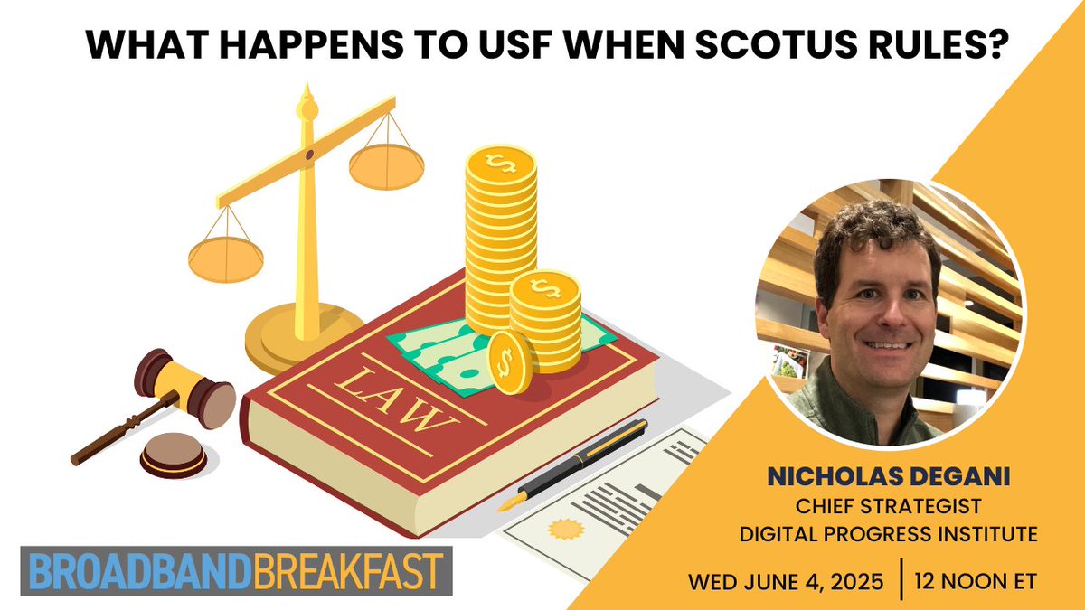 Breakfast Media (@broadbandcensus) on Twitter photo With 13 years inside the FCC and now Chief Strategist at the <a href="/DigitalProInst/">Digital Progress Institute</a>, Nicholas Degani will address "What Happens to #USF when SCOTUS rules?"
Today - sign up now:
broadbandbreakfast.com/broadband-brea… With 13 years inside the FCC and now Chief Strategist at the <a href="/DigitalProInst/">Digital Progress Institute</a>, Nicholas Degani will address "What Happens to #USF when SCOTUS rules?"
Today - sign up now:
broadbandbreakfast.com/broadband-brea…