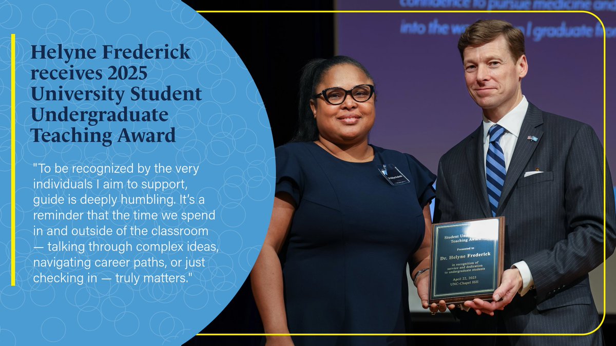 We extend our congratulations to Helyne Frederick, Ph.D., program director for the UNC School of Education’s Human Development and Family Science program, on being selected as a recipient of a 2025 Student Undergraduate Teaching Award! 🎉 Read more: unc.live/43s2zSD