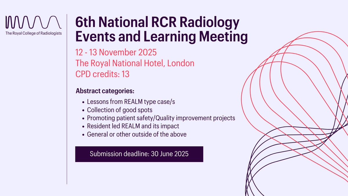The Royal College of Radiologists (@rcradiologists) on Twitter photo Showcase your work in our abstract competition!
Resident doctors are invited to submit abstracts for oral presentations and gain valuable recognition at #REALM 2025.
Submit by 30 June: tinyurl.com/47aa5tk6
<a href="/_the_SRT/">The Society of Radiologists in Training</a> <a href="/TraineesBSIR/">BSIR Trainees (British Society of IR Trainees)</a> <a href="/IR_Juniors/">IR Juniors</a> <a href="/BshniTrainees/">BSHNI Trainees</a> <a href="/RADIANTUKrad/">RADIANT</a> Showcase your work in our abstract competition!
Resident doctors are invited to submit abstracts for oral presentations and gain valuable recognition at #REALM 2025.
Submit by 30 June: tinyurl.com/47aa5tk6
<a href="/_the_SRT/">The Society of Radiologists in Training</a> <a href="/TraineesBSIR/">BSIR Trainees (British Society of IR Trainees)</a> <a href="/IR_Juniors/">IR Juniors</a> <a href="/BshniTrainees/">BSHNI Trainees</a> <a href="/RADIANTUKrad/">RADIANT</a>