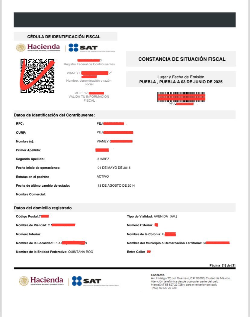 Constancias de Situación Fiscal RÁPIDAS 🏃🏻‍♂️🫡
📎 Para Personas Físicas y Morales 
✅ Generadas directamente del SAT 
✅ Legibles con código QR 
✅ Salen rápido de {10 min a 2 horas}

📌 Solo se ocupa CURP o RFC

Información vía:
📲WhatsApp: 2311436053
📲 wa.me/522311436053