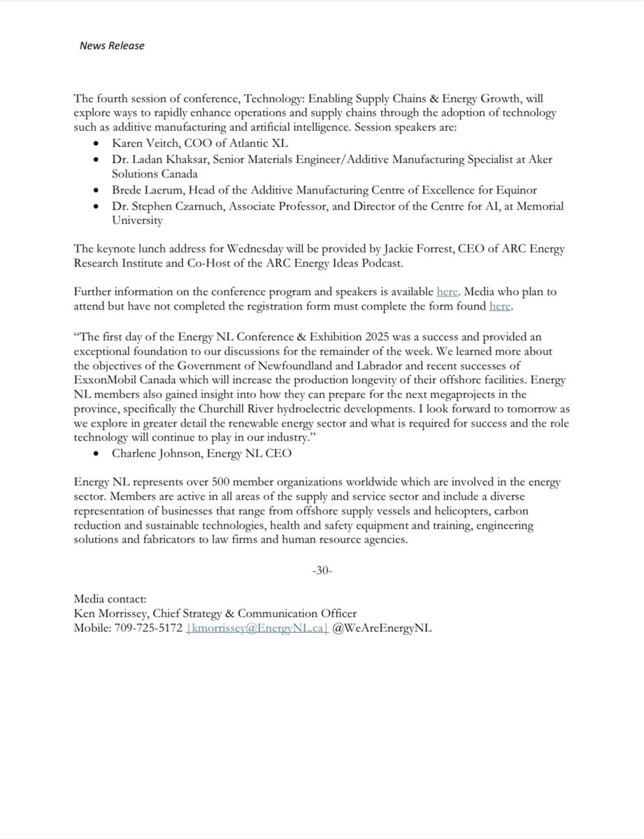 Please see our full statement below for the Energy NL Conference &amp; Exhibition 2025 Day One Wrap Up &amp; Day Two Preview.

#EnergyNL2025 #WeAreEnergyNL
