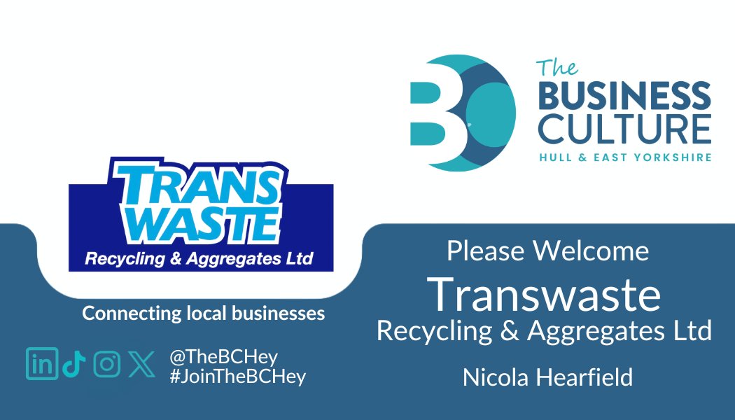 🤝 WELCOME TO THE CLUB!
We’re excited to welcome <a href="/Transwaste/">Transwaste</a> as new members of <a href="/TheBCHEY/">The Business Culture HEY</a> 
Transwaste are East Yorkshire’s largest recycling company – offering tailored solutions for all your waste &amp; recycling needs.

Great to have the team on board! 

thebusinessculture.co.uk/hey/join-us