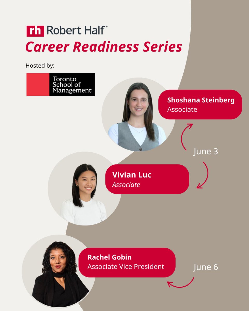 RobertHalf_CAN's tweet photo. We're excited to have some of our people participate in career readiness discussions with students at the @TorontoSoM! Looking forward to sharing our insights with the attendees.
#events #NewGrads #CareerReadiness https://t.co/m92oWrA8bh