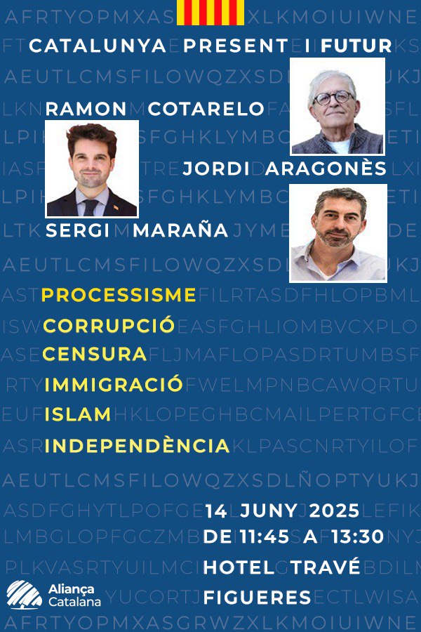 <a href="/jordiaragonesm/">Jordi Aragonès</a> <a href="/ramoncotarelo/">Ramon Cotarelo</a> <a href="/SergiMaranya/">Sergi Maraña</a> <a href="/CatalunyaAC/">Aliança Catalana</a> <a href="/AltEmpordaAC/">Alt Empordà-Aliança Catalana</a> .
Parlem Clar, Sense Embuts!
És hora de dir les coses pel seu nom. Sense filtres, sense excuses. Present i futur, cara a cara.
