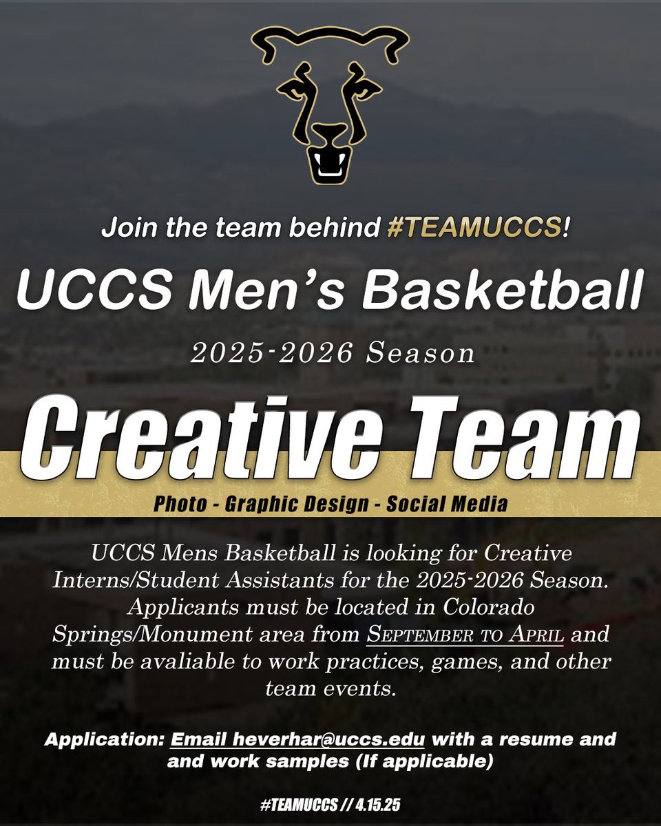 Come join the best media team in the RMAC! 📸

We are looking for passionate and creative individuals to join our creative team for the 2025-2026 season. 

#TeamUCCS