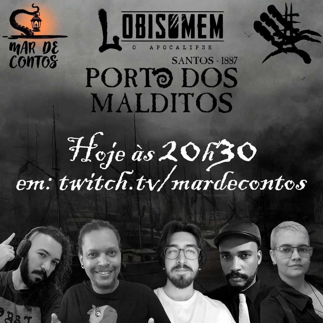 Hoje é dia de #PortoDosMalditos nossa mesa quinzenal de #LobisomemOApocalipse onde a gente só promete muita emoção.

Às 20h30 lá na twitch.tv/mardecontos!