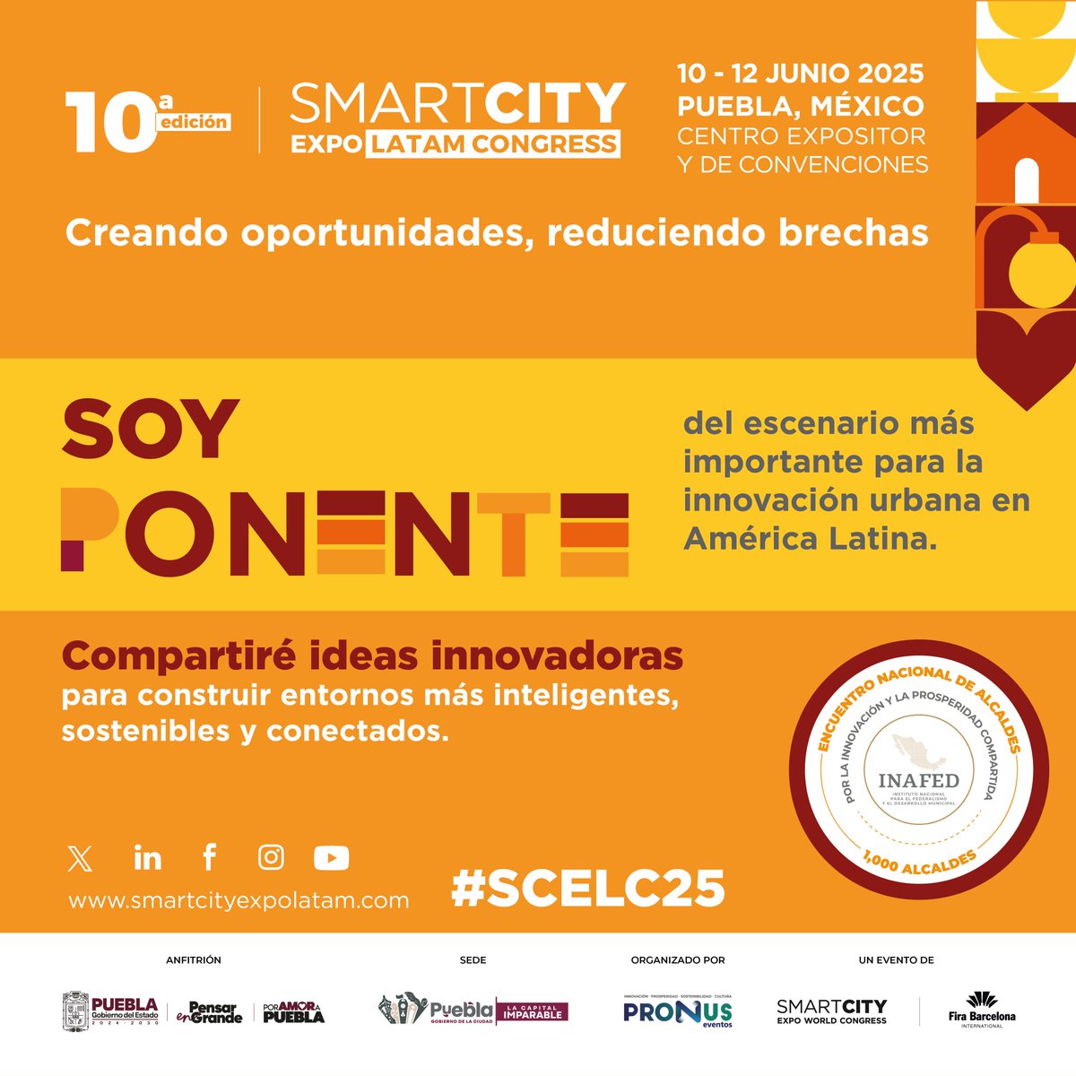 🚀 ¡Nos vamos a Puebla! 🌎

Del 10 al 12 de junio, participaremos en el Smart City Expo LATAM 2024, el evento regional más importante sobre ciudades inteligentes y sostenibles.