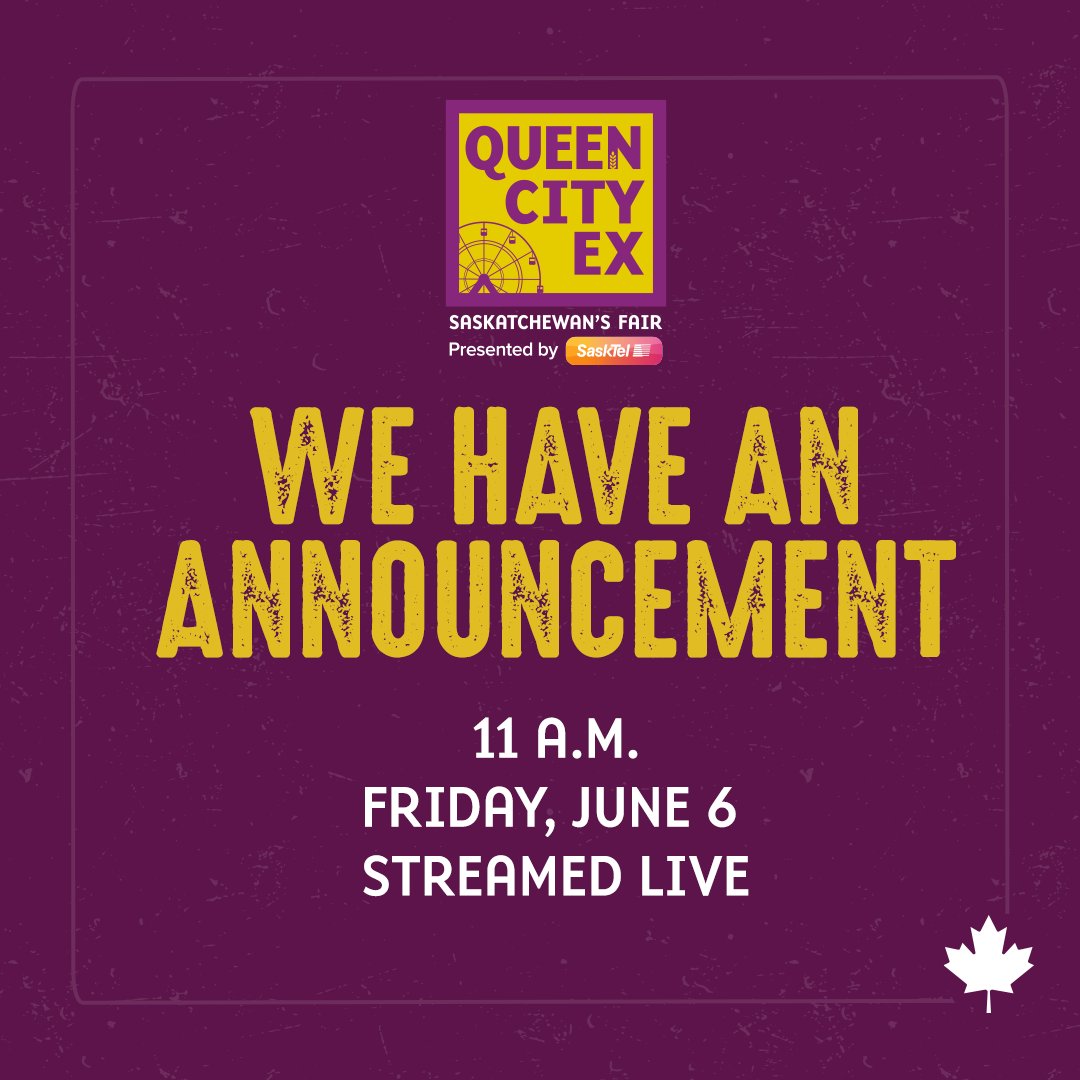 This Friday at 11 a.m. details for QCX presented by SaskTel will be released!

The information you've been waiting for! Food, rides, music, and more! Watch the live stream on our social media!

Save the date: July 30 - August 3, 2025

#QCX2025 is proudly presented by <a href="/SaskTel/">SaskTel</a>