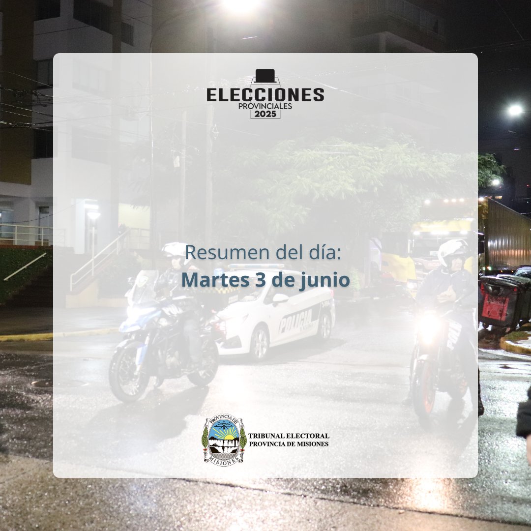 🗳️ Elecciones Legislativas Provinciales 2025: Resumen del día: Martes 3 de junio
Leer más 👉 electoralmisiones.gov.ar/resumen-del-di…
.
.
.
.
.
#TEPM #TribunalElectoralMisiones #MisionesVota #Elecciones2025 #AutoridadDeMesa #Democracia #ParticipaciónCiudadana #TribunalElectoralMisiones
