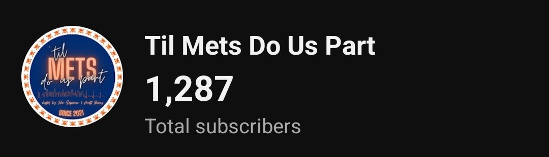 Matt Ibanez (@poison_ibby) on Twitter photo Love & appreciate all that support <a href="/TilMetsDoUsPart/">Til Mets Do Us Part Podcast</a>! We are 13 SUBS away from 1300!
If you sub already, you're awesome! If you don't, give us a try! I promise you'll have some fun talking #Mets!
1300 is gonna trigger a GIVEAWAY! Let's do this!
#LGM
youtube.com/@tilmetsdouspa… Love & appreciate all that support <a href="/TilMetsDoUsPart/">Til Mets Do Us Part Podcast</a>! We are 13 SUBS away from 1300!
If you sub already, you're awesome! If you don't, give us a try! I promise you'll have some fun talking #Mets!
1300 is gonna trigger a GIVEAWAY! Let's do this!
#LGM
youtube.com/@tilmetsdouspa…