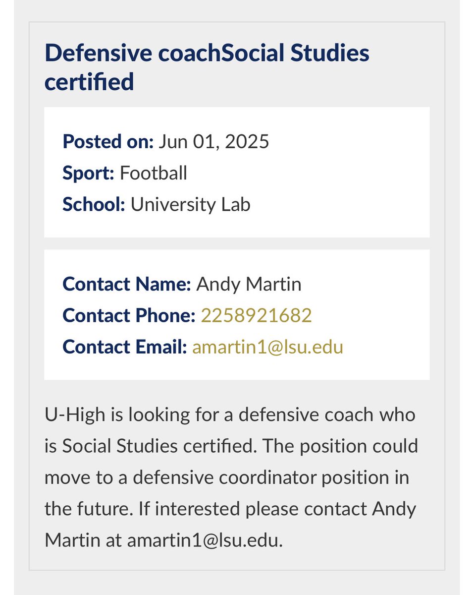 Job Opportunity at U-High!  Come join our team!