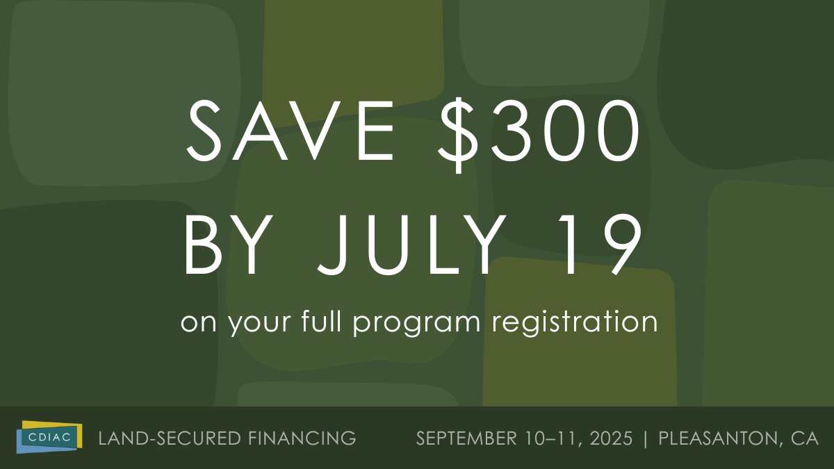 cdiac_sto's tweet image. Register before July 19 to save $300 on your full program registration for CDIAC's #Landsecured2025 seminar on September 10-11 in Pleasanton. Register here: tinyurl.com/25lsregister
