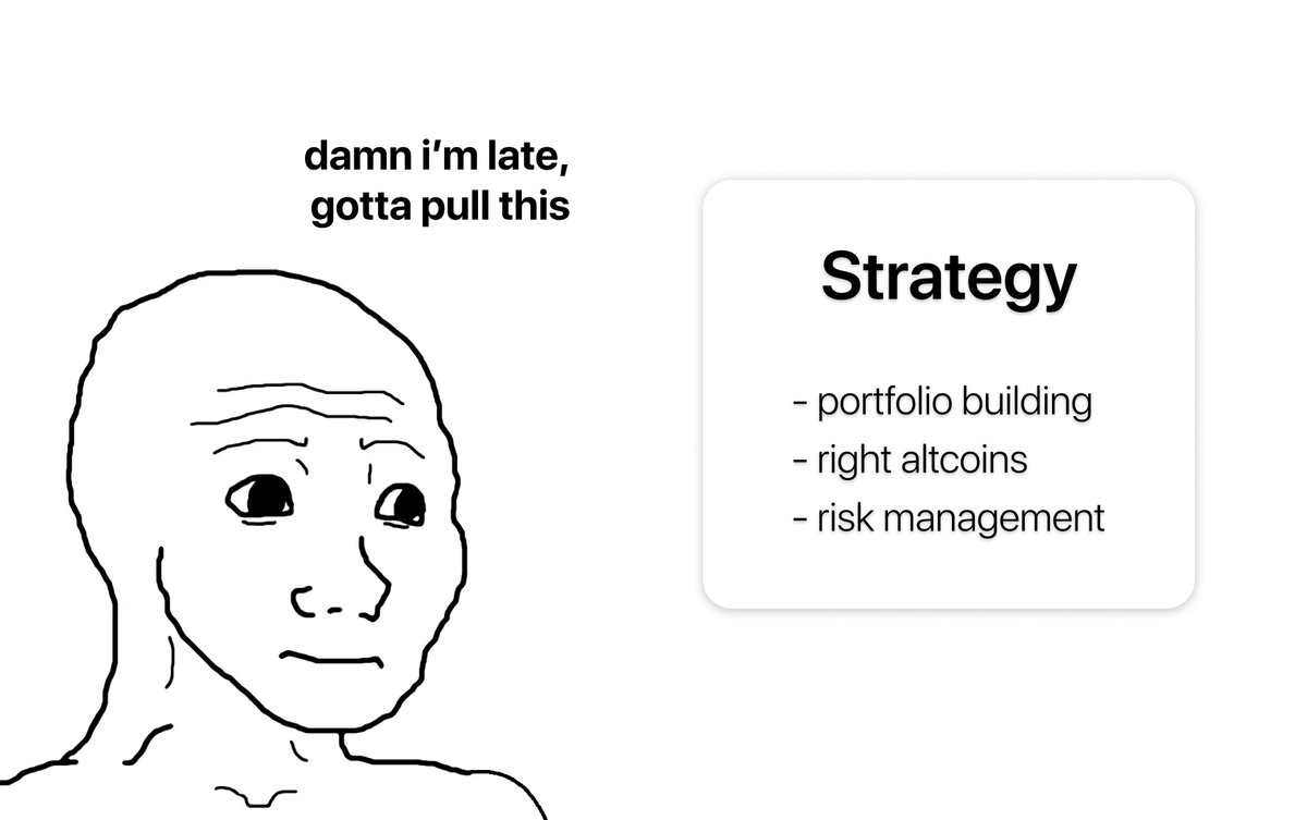 8/➮ If you already have a position and don’t know whether to sell/buy more - stick to your strategy

To do that, you need:

- Portfolio building
- Right altcoins
- Risk management

Can’t fit it all into one thread

So I’ll drop separate threads on these topics👇