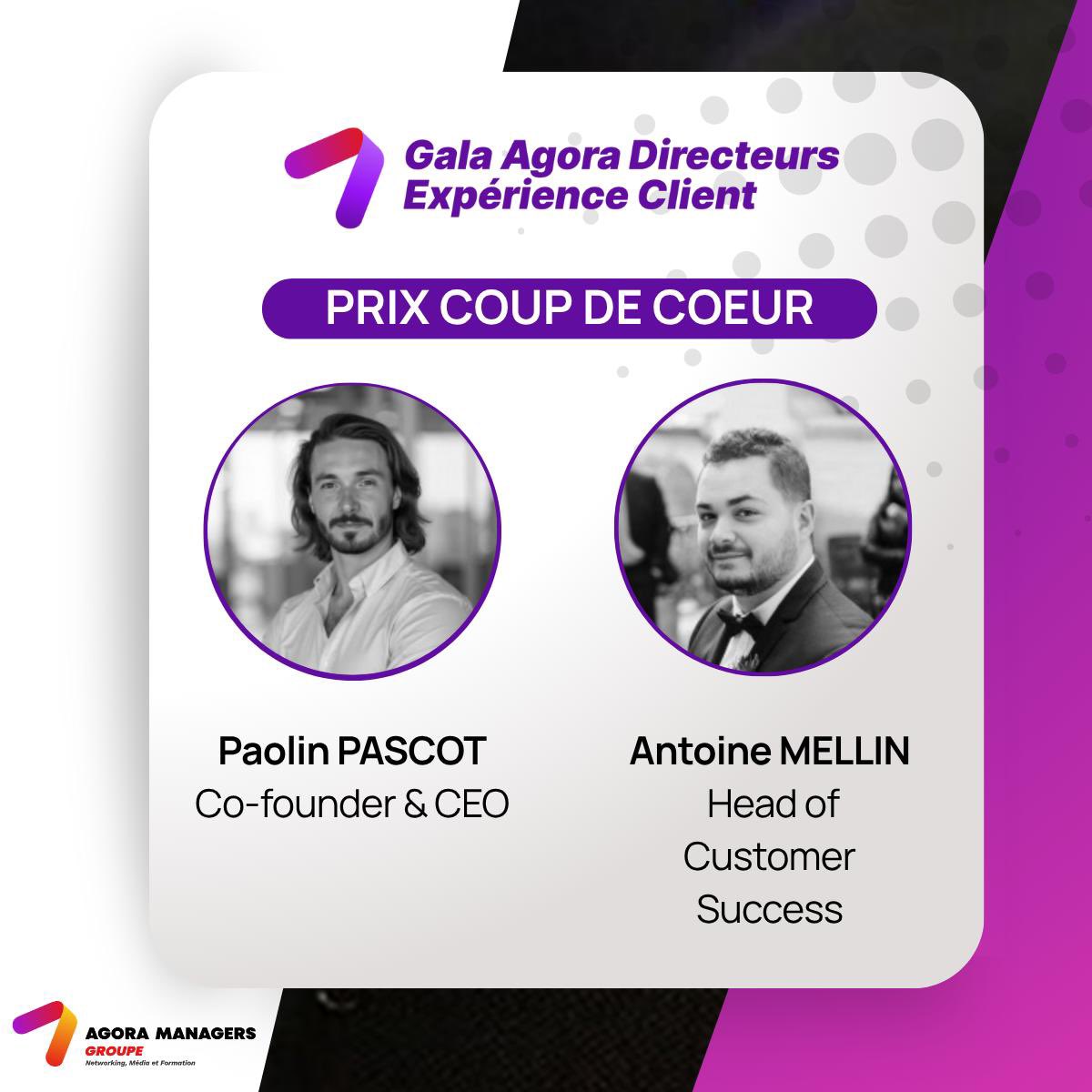 Agora_Managers's tweet image. C’est avec beaucoup de plaisir que le Comité Editorial de l’Agora des Directeurs Expérience Client
remet le Prix Coup de Cœur à Paolin PASCOT et Antoine MELLIN de @Agryco_com
🏆#GalaExperienceClient