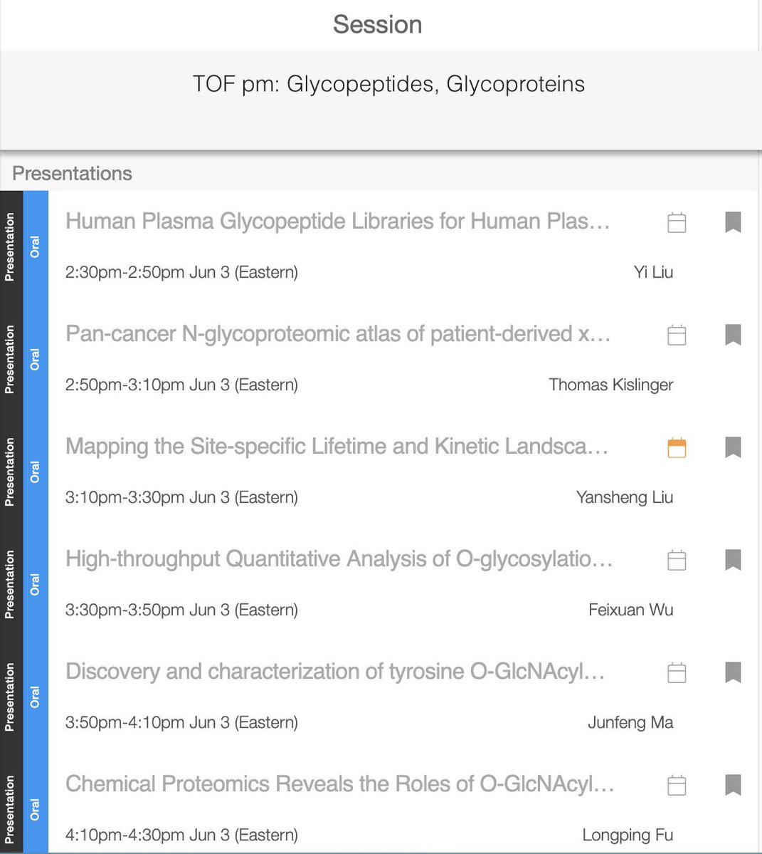At today's #ASMS2025 Glycopeptides &amp; Glycoproteins session:
N-glycoproteomics in cancer; enriching glycopeptides, use of pGlyco3+MSFragger+pGlycompare to evaluate turnover; O-GalNAcylation in diabetes; whether Tyr can be O-GlcNAcylated; metabolic labelling to identify
