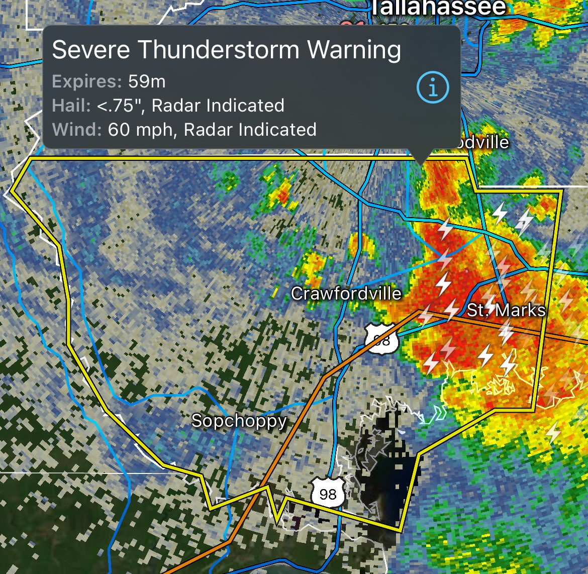 A Severe Thunderstorm Warning is in effect for much of Wakulla County including Crawfordville! This storm could have wind gusts of up to 60mph!

#wx #flwx
