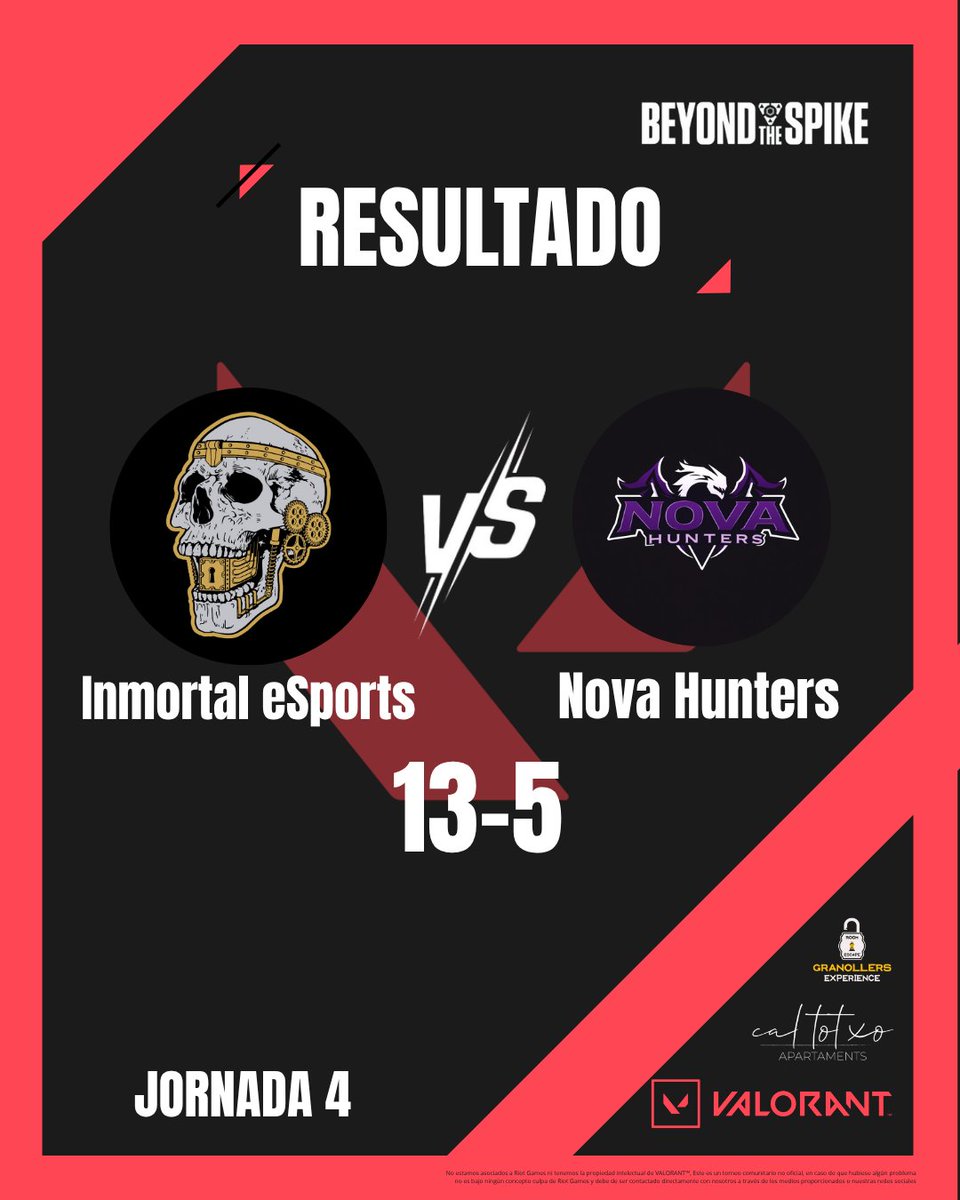 Resultado del último partido de la jornada entre <a href="/eSport_Inmortal/">Inmortal eSports</a> y <a href="/NvHunterss/">Nova Hunters</a>.