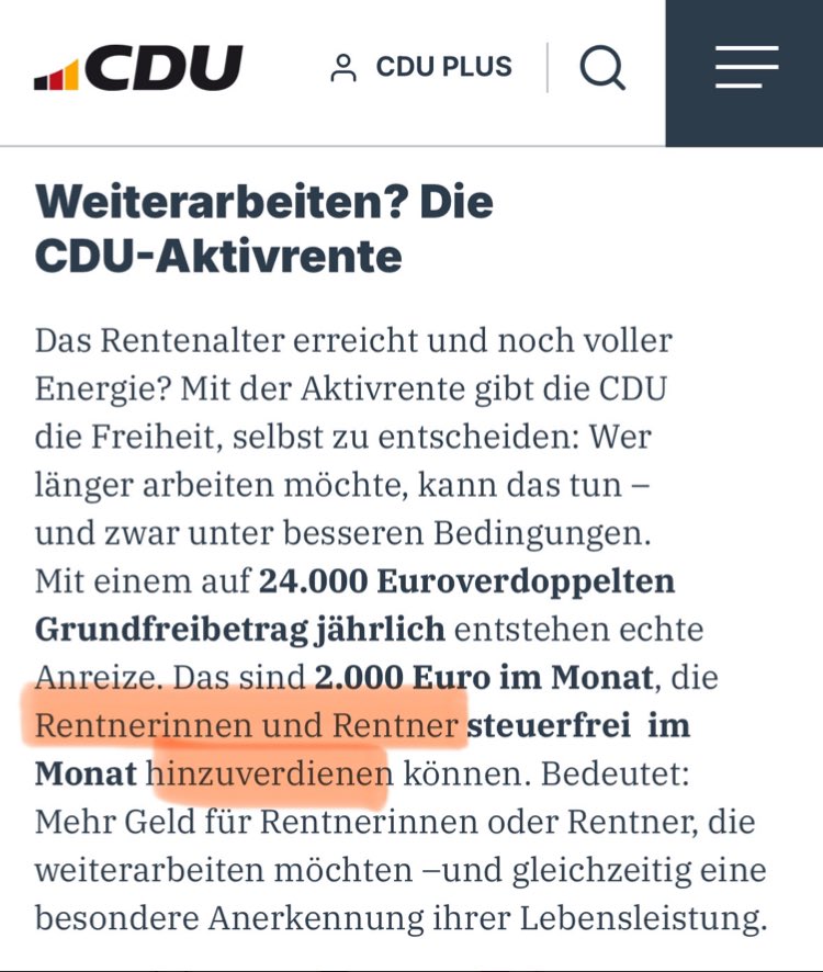 Wer sich fragt, warum er glaubte, "Aktivrente" meine steuerfreien Zuverdienst zur Rente (und nicht etwa Rentenersatzarbeit): Ihr seid nicht doof. Es wurde euch im Wahlkampf so aufgetischt: