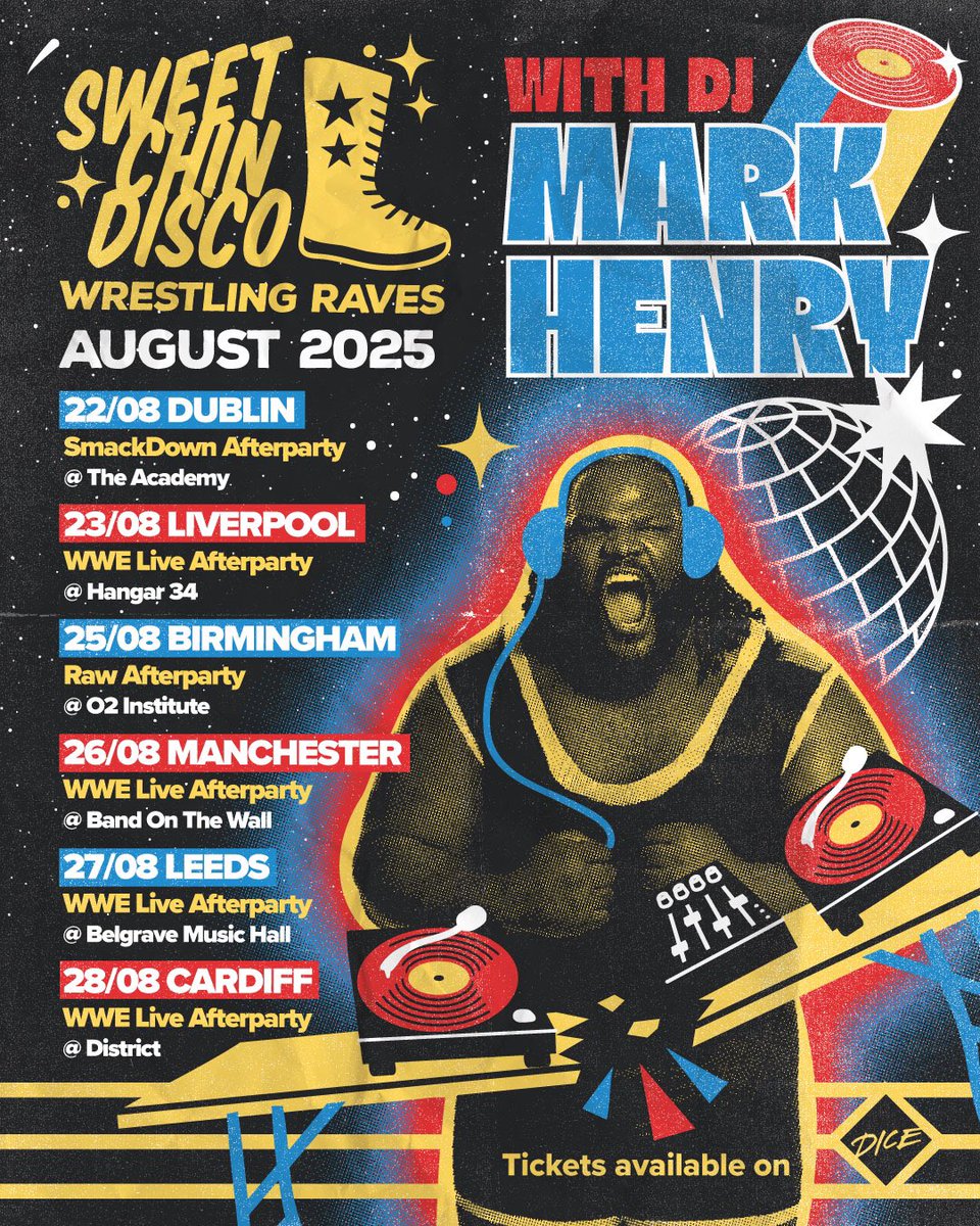 Adam Wilbourn (@adamwilbourn) on Twitter photo We’re off on tour again!!! 🥳
In August, we’ll be hosting some amazing #WWE afterparties with the legendary <a href="/TheMarkHenry/">TheMarkHenry</a> DJing!
Get your tickets NOW: linktr.ee/SweetChinDisco We’re off on tour again!!! 🥳
In August, we’ll be hosting some amazing #WWE afterparties with the legendary <a href="/TheMarkHenry/">TheMarkHenry</a> DJing!
Get your tickets NOW: linktr.ee/SweetChinDisco