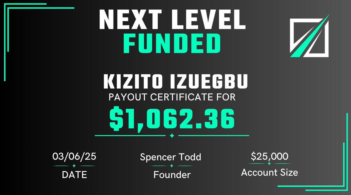 MARTE FX 📊 (@agzanna) on Twitter photo 💸 Payout Alert!
Kizito just got $1,062.36 from a $25,000 funded account with <a href="/NextLvlFunded/">Next Level Funded</a> on 03/06/25! 🚀
✅ Fast payouts
✅ Up to 80% profit share
✅ Real funding, real profits
Start your journey today! 🔥
#NextLevelFunded #FundedTrader #ForexPayout 💸 Payout Alert!
Kizito just got $1,062.36 from a $25,000 funded account with <a href="/NextLvlFunded/">Next Level Funded</a> on 03/06/25! 🚀
✅ Fast payouts
✅ Up to 80% profit share
✅ Real funding, real profits
Start your journey today! 🔥
#NextLevelFunded #FundedTrader #ForexPayout