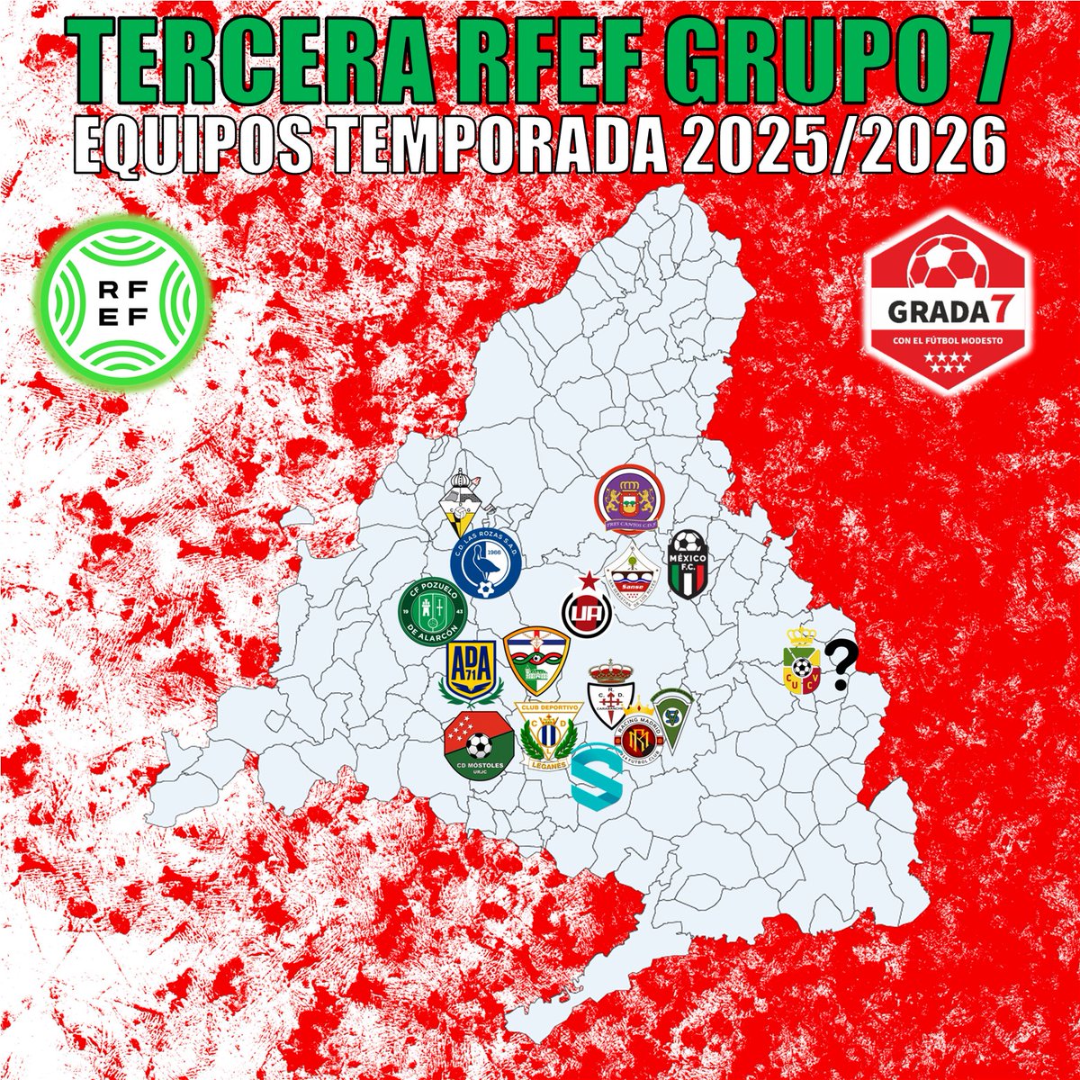 GradaSiete7 (@gradasiete7) on Twitter photo 🏆3aRFEF GRUPO 7
🌍COMPOSICIÓN 2025/2026
📌ACTUALIZACIÓN 2/6
✅ 16 DE 18
👉 <a href="/cucvillalba/">CUC Villalba</a>
👉 <a href="/LasRozas_CF/">Las Rozas CF</a>
👉 <a href="/CDGalapagar/">C.D. Galapagar</a>
👉 <a href="/CDFTRESCANTOS/">Tres Cantos CDF ®</a>
👉 <a href="/Cfpozuelo/">CF Pozuelo</a>
👉 <a href="/UDSanse/">U.D. Sanse</a> "B"
👉 <a href="/UnionAdarve/">AD Unión Adarve</a>
👉 <a href="/CMexicoFC/">Mexico F.C.</a>
👉 <a href="/AD_Alcorcon/">A.D. Alcorcón</a> "B"
👉 <a href="/trivalvalderas/">C.F TrivalValderas Alcorcón</a>
👉 <a href="/CDMostoles/">CD Móstoles URJC</a>
👉 🏆3aRFEF GRUPO 7
🌍COMPOSICIÓN 2025/2026
📌ACTUALIZACIÓN 2/6
✅ 16 DE 18
👉 <a href="/cucvillalba/">CUC Villalba</a>
👉 <a href="/LasRozas_CF/">Las Rozas CF</a>
👉 <a href="/CDGalapagar/">C.D. Galapagar</a>
👉 <a href="/CDFTRESCANTOS/">Tres Cantos CDF ®</a>
👉 <a href="/Cfpozuelo/">CF Pozuelo</a>
👉 <a href="/UDSanse/">U.D. Sanse</a> "B"
👉 <a href="/UnionAdarve/">AD Unión Adarve</a>
👉 <a href="/CMexicoFC/">Mexico F.C.</a>
👉 <a href="/AD_Alcorcon/">A.D. Alcorcón</a> "B"
👉 <a href="/trivalvalderas/">C.F TrivalValderas Alcorcón</a>
👉 <a href="/CDMostoles/">CD Móstoles URJC</a>
👉