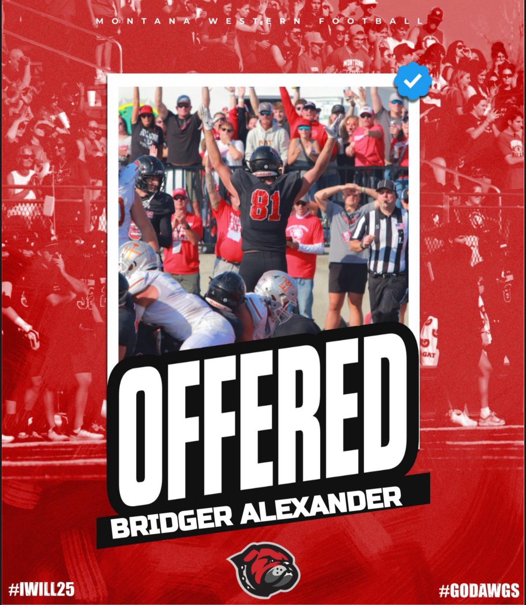 After a great conversation with <a href="/CoachNourse_UMW/">Ryan Nourse</a>, I am glad to have received my second offer to play college football for <a href="/UMWFootball/">University of Montana Western Football</a>!!!
<a href="/Coach_Martello/">Riley Martello</a> <a href="/CoachHurd54/">Justin Hurd</a> 
All glory to God!