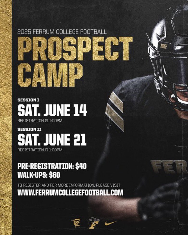 Thank you to <a href="/CoachJeffGerzog/">Jeff Gerzog</a> <a href="/FerrumFootball/">Ferrum Football</a> for the prospect camp invite. look forward to showcasing my talents!