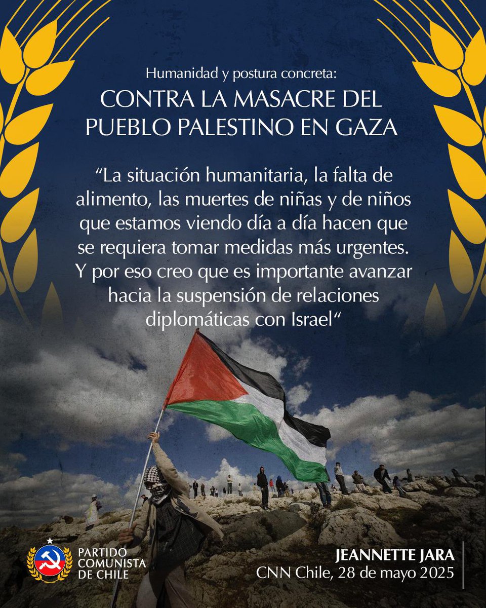 Partido Comunista de Chile (@pcdechile) on Twitter photo 🇵🇸 Contra la masacre del pueblo Palestino en Gaza | Medidas humanitarias y concretas: “avanzar hacia la suspensión de relaciones diplomáticas con Israel” <a href="/jeannette_jara/">Jeannette Jara Román</a> 🇵🇸 Contra la masacre del pueblo Palestino en Gaza | Medidas humanitarias y concretas: “avanzar hacia la suspensión de relaciones diplomáticas con Israel” <a href="/jeannette_jara/">Jeannette Jara Román</a>