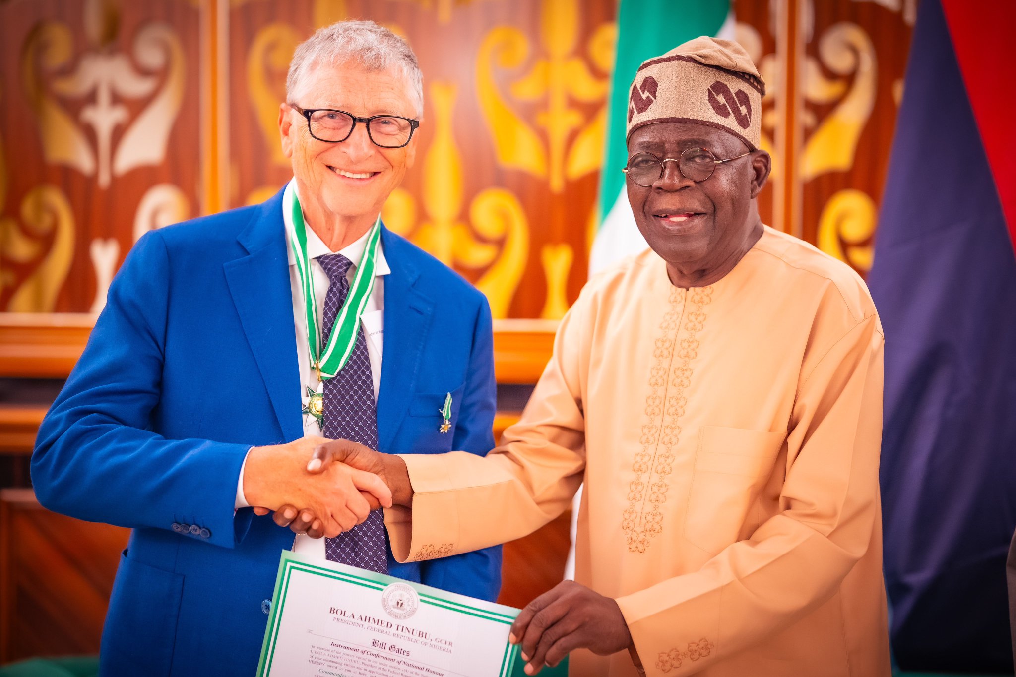 Bola Ahmed Tinubu on X: "Today, I conferred the Nigerian National Honour of Commander of the Federal Republic (CFR) on Mr Bill Gates @BillGates in recognition of his decades-long commitment to improving