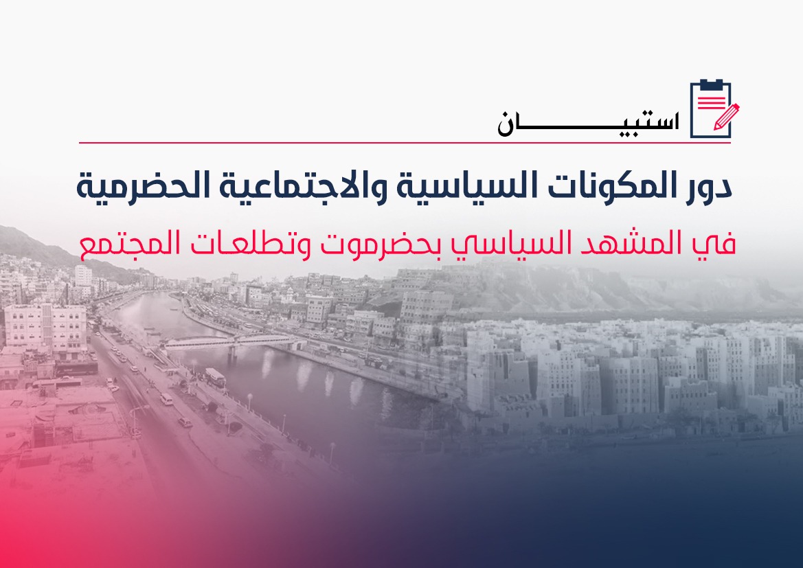 لثقتنا بك وبرأيك مركز مداد حضرموت للأبحاث والدراسات الاستراتيجية يضع بين يديك هذا الاستبيان بعنوان (دور المكونات السياسية والاجتماعية الحضرمية في المشهد السياسي بحضرموت) وماهي تطلعات المجتمع، وماهي الرؤية المستقبلية لتلك المكونات تجاه حضرموت؛ بهدف الاستفادة من نتائج هذا الاستبيان