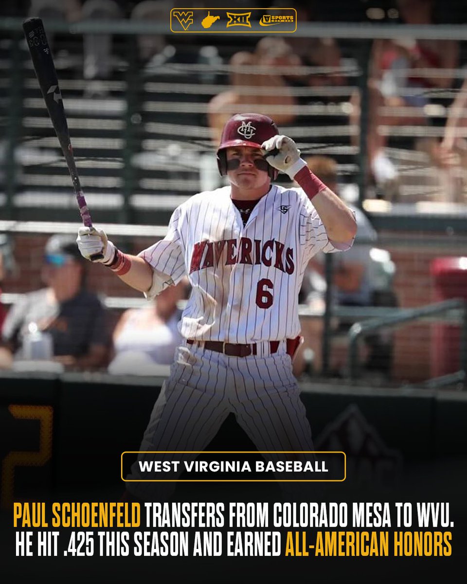 Colorado Mesa standout Paul Schoenfeld is headed to Morgantown. The consensus All-American outfielder hit .425 this season and brings elite speed and consistency to #WVU.   #HailWV

Read 👉 gowvu.us/r5g