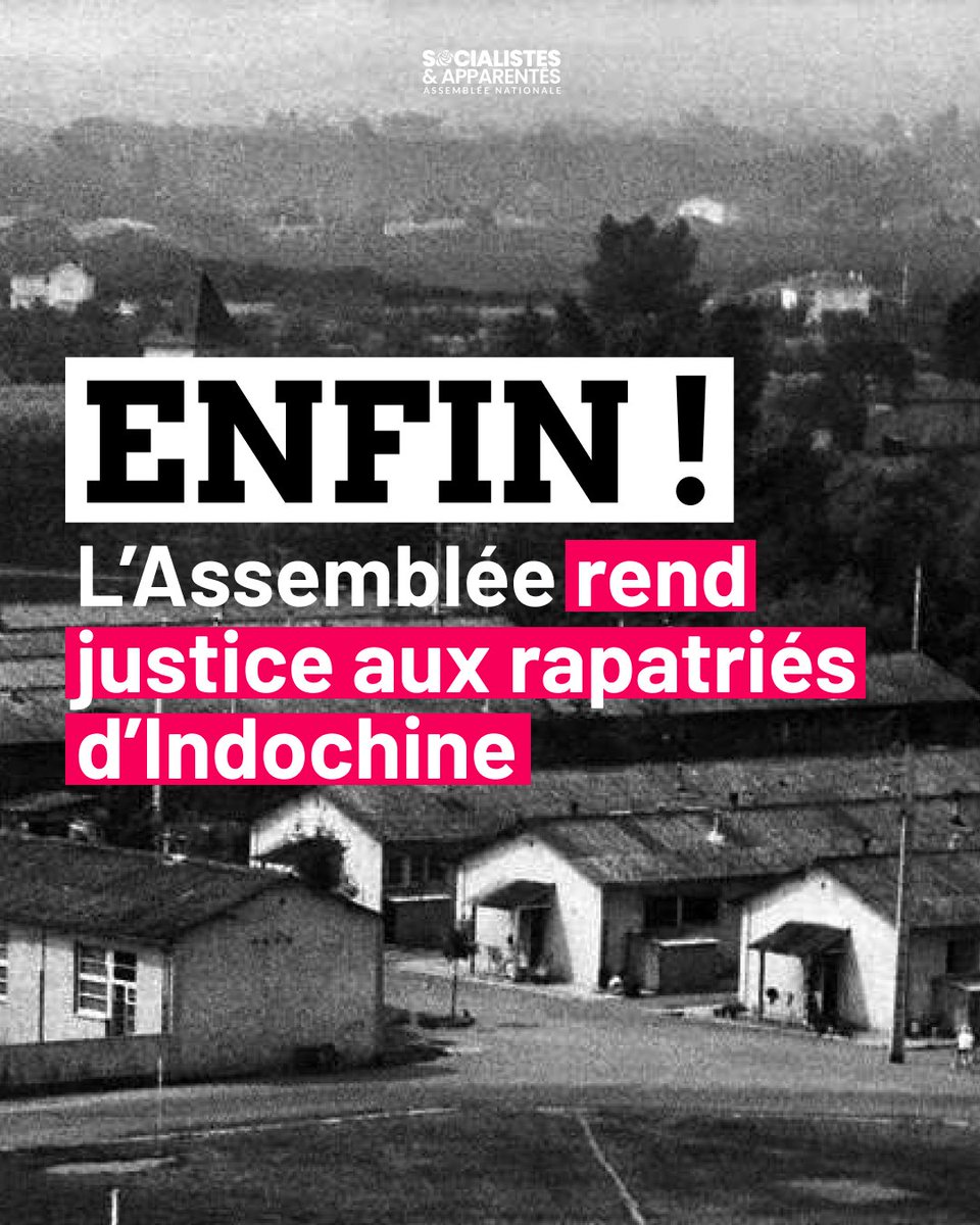Députés Socialistes et apparentés (@socialistesan) on Twitter photo ✊ Justice pour les rapatriés d'Indochine !
La proposition de loi portée par <a href="/faureolivier/">Olivier Faure</a> est adoptée à l'unanimité !
Plus de 70 ans après la fin de la guerre d’Indochine, la Nation reconnaît enfin sa responsabilité dans l’indignité des conditions d’accueil des rapatriés. ✊ Justice pour les rapatriés d'Indochine !
La proposition de loi portée par <a href="/faureolivier/">Olivier Faure</a> est adoptée à l'unanimité !
Plus de 70 ans après la fin de la guerre d’Indochine, la Nation reconnaît enfin sa responsabilité dans l’indignité des conditions d’accueil des rapatriés.