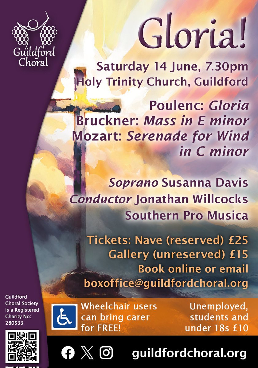 GuildfordChoral's tweet image. Gloria! Lovely choral and orchestral music at Holy Trinity Church, Guildford, 14 June:  #Bruckner, #Mozart and #poulenc With professional chamber orchestra @SouthernProMus, brilliant soprano Susanna Davis, &amp;amp; maestro @Willcocks_J 
 @guildforddragon @ExperienceGford @GuildfordTIC