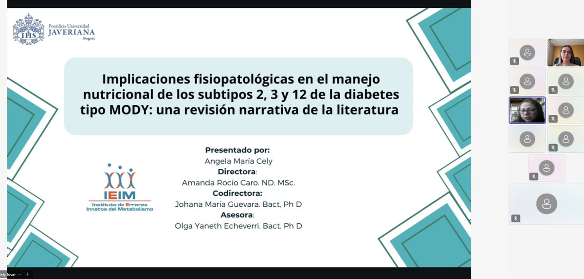 Llegamos a uno de los mejores momentos del semestre: la sustentación de los proyectos de nuestros estudiantes. Esta vez comenzamos con el trabajo de Angela Cely sobre el manejo nutricional de la #diabetes tipo #MODY.