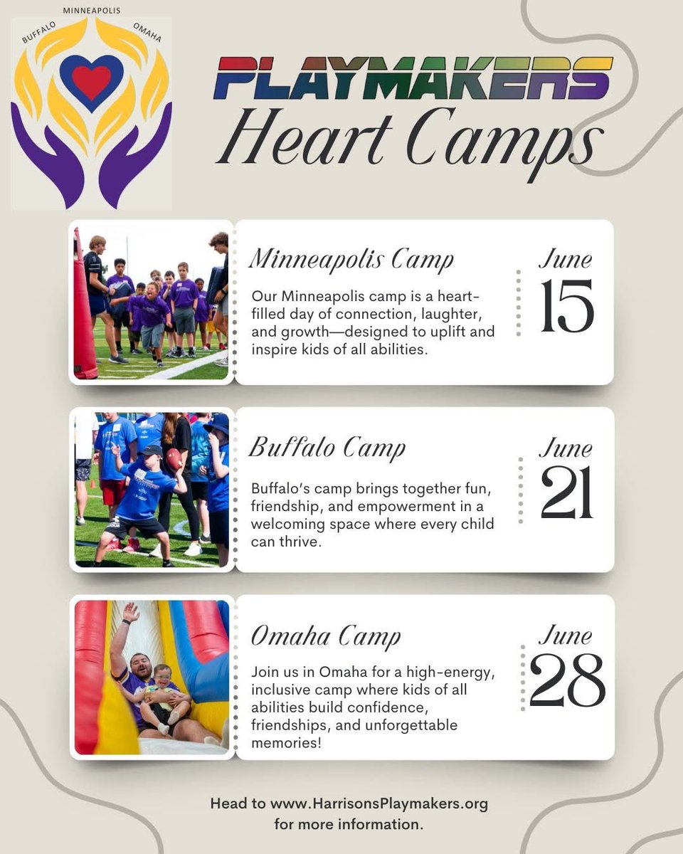 🌟 It’s officially June—and that means it’s CAMP SEASON at Harrison’s Playmakers! 🎉

We’re gearing up for unforgettable Heart Camps filled with joy, connection, and endless memories for kids of all abilities. 💙

✨ Check out all the upcoming magic at HarrisonsPlaymakers.org