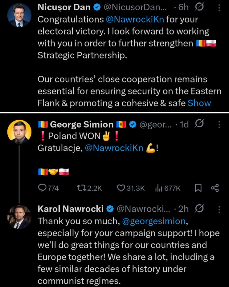 You love to see it: Poland's President-elect Karol Nawrocki ignores liberal president of Romania Nicușor Dan, thanks George Simion instead: