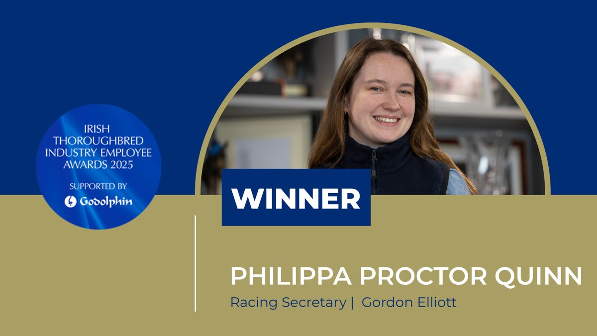 👏Congratulations to Philippa Proctor Quinn on winning an Irish Thoroughbred Industry Employee Award!! 🎉
Pip's exceptional organisation and leadership keep Cullentra House running like clockwork! #ThoroughbredAwards <a href="/godolphin/">Godolphin</a> @GElliott_racing